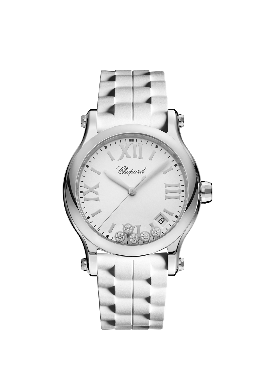 Chopard Happy Sport 36mm 278582-3001 mit weißem Armband bei Juwelier Hungeling