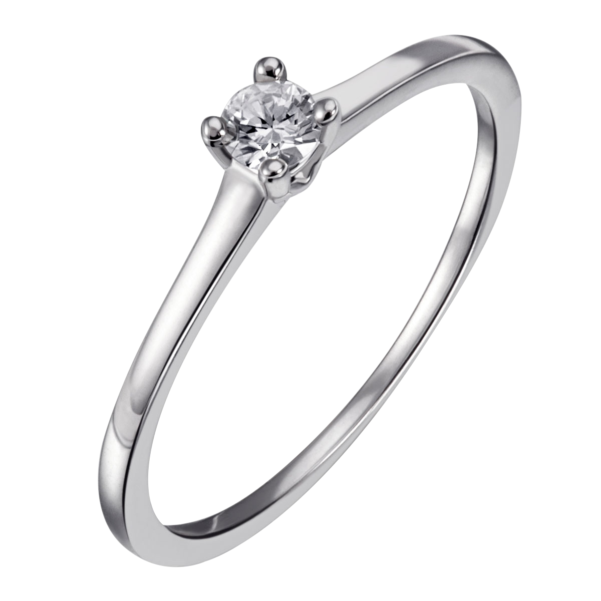 Solitaire Damenring 585 Weissgold 1 Brill 0,05ct. in 4er Krappenfassung