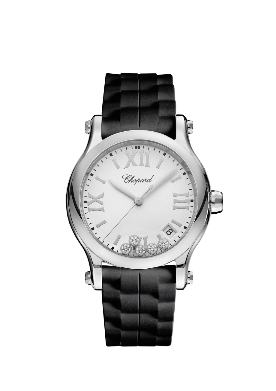 Chopard Happy Sport 36mm 278582-3001 mit schwarzem Armband bei Juwelier Hungeling